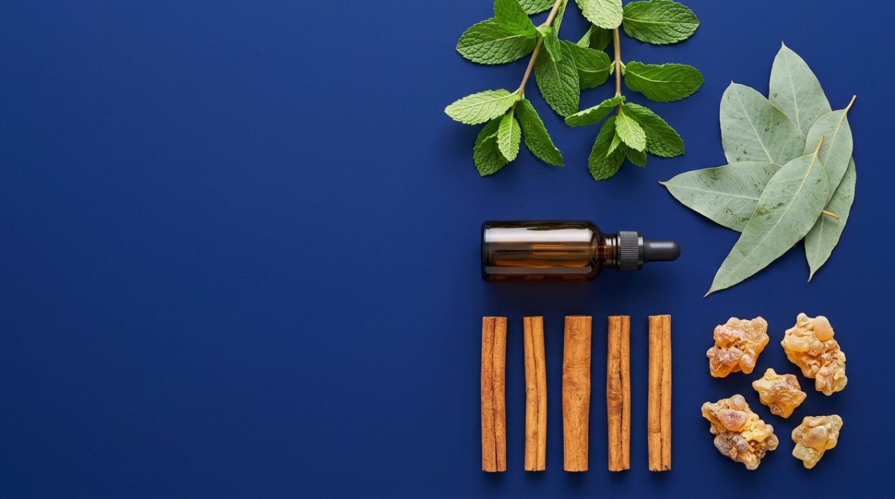 Peppermint, eucalyptus, cinnamon and boswellia resin