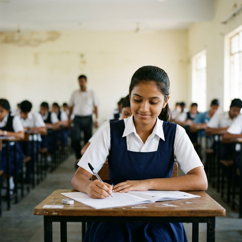 Student writing an exam comfortably